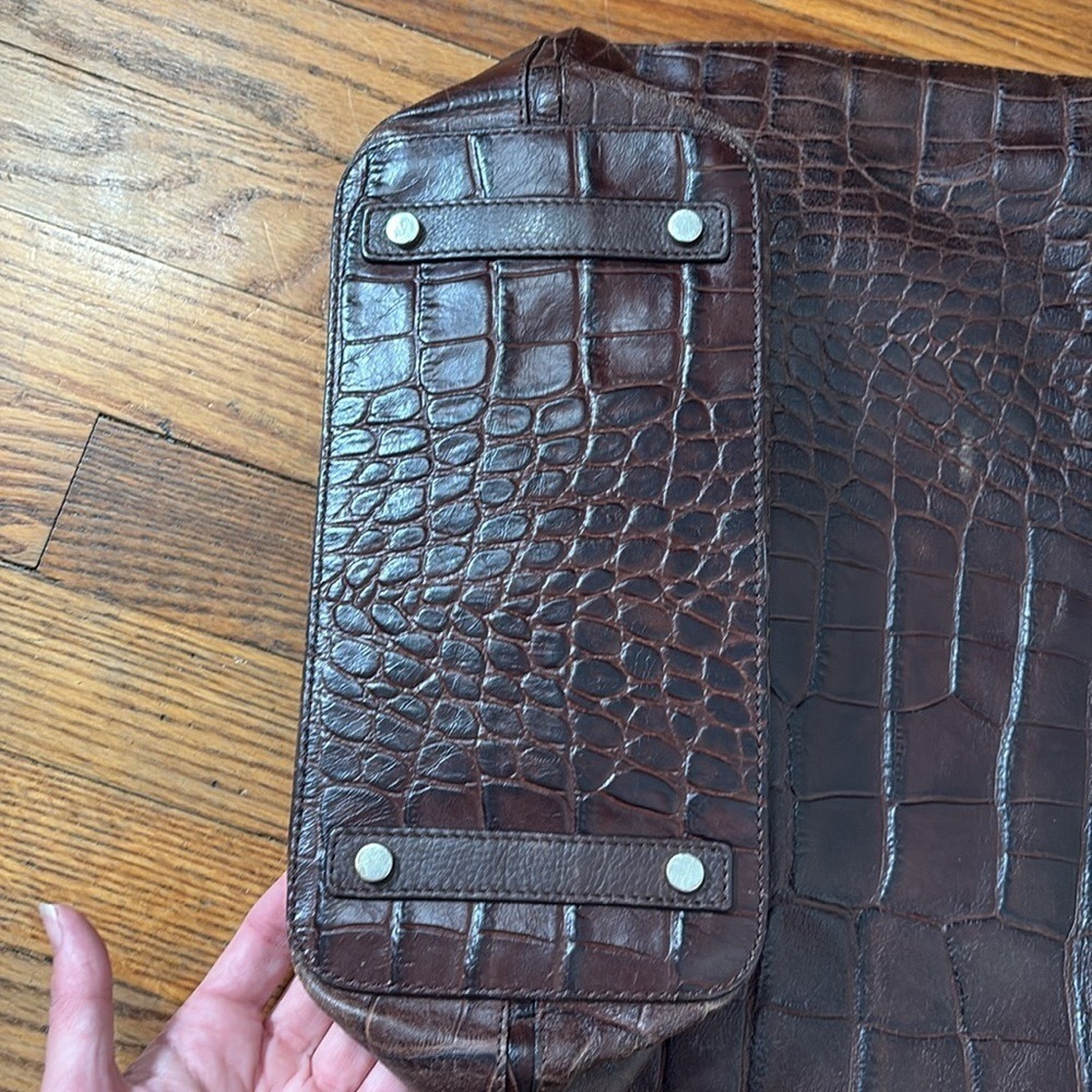 Massimo Dutti Cinch Closure‎ Leather Shoulder Bag Crocodile Texture Brown - Picture 7 of 16